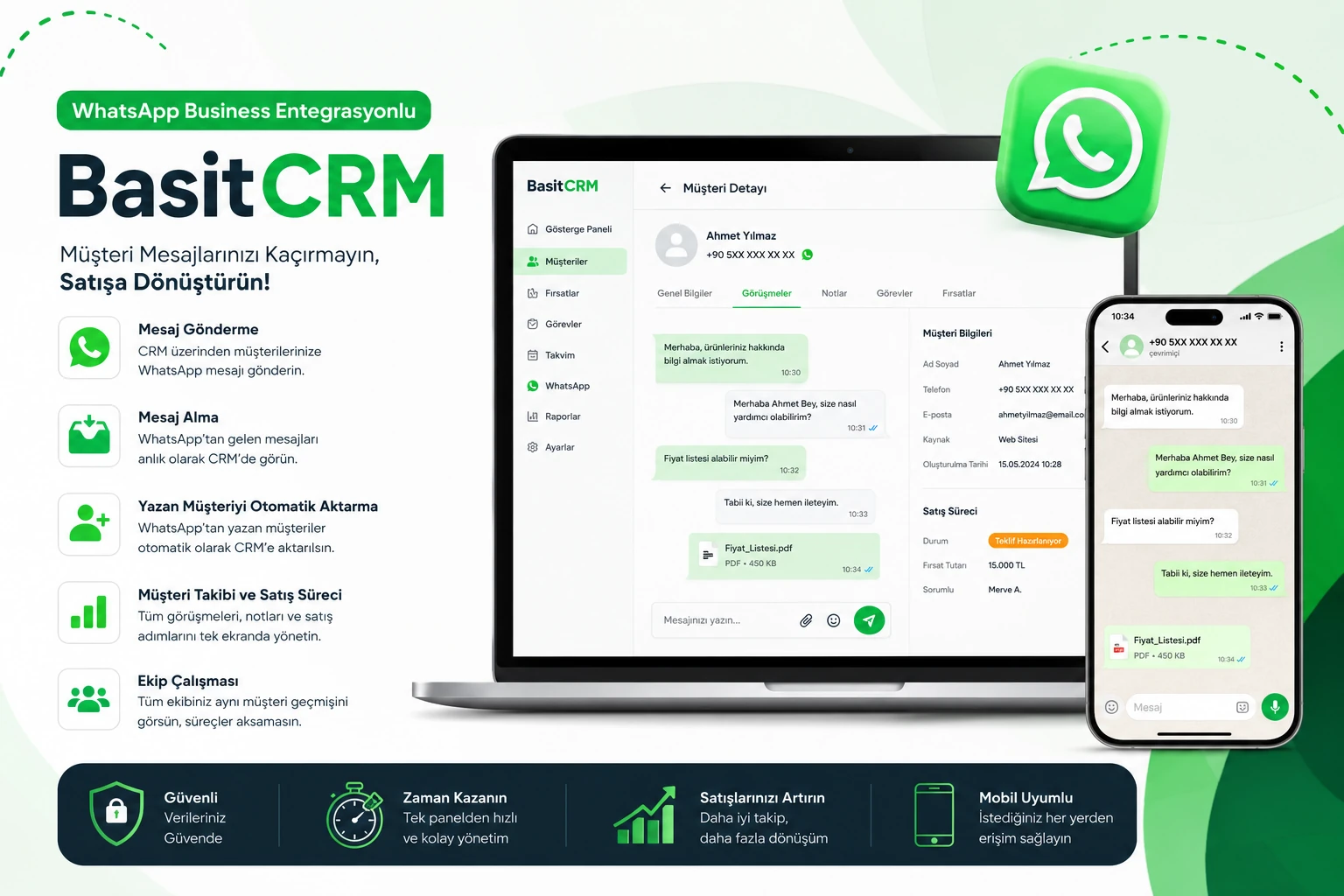 Whatsapp Business Entegrasyonlu CRM BasitCRM