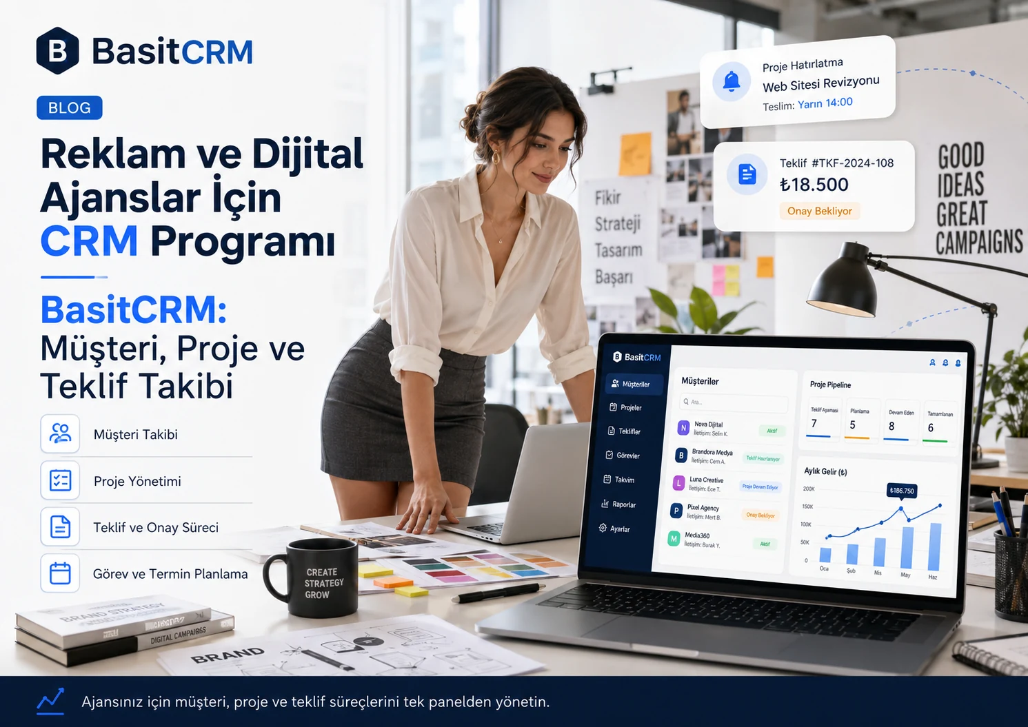Reklam ve Dijital Ajanslar İçin CRM Programı BasitCRM: Müşteri, Proje ve Teklif Takibi