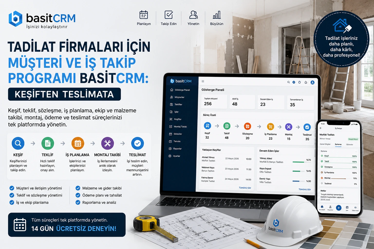 Tadilat Firmaları İçin Müşteri ve İş Takip Programı BasitCRM: Keşiften Teslimata