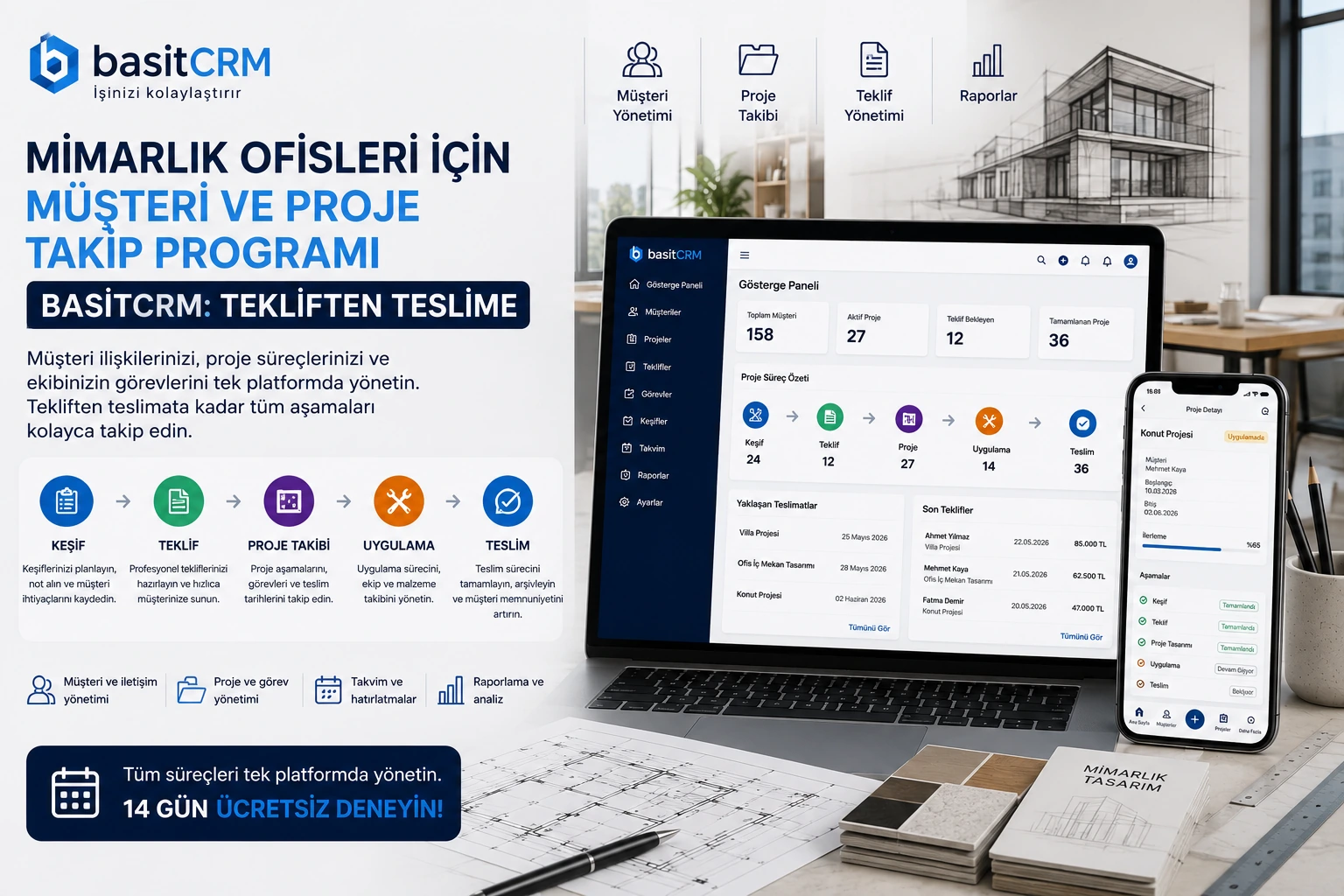 Mimarlık Ofisleri İçin Müşteri ve Proje Takip Programı BasitCRM: Tekliften Teslime