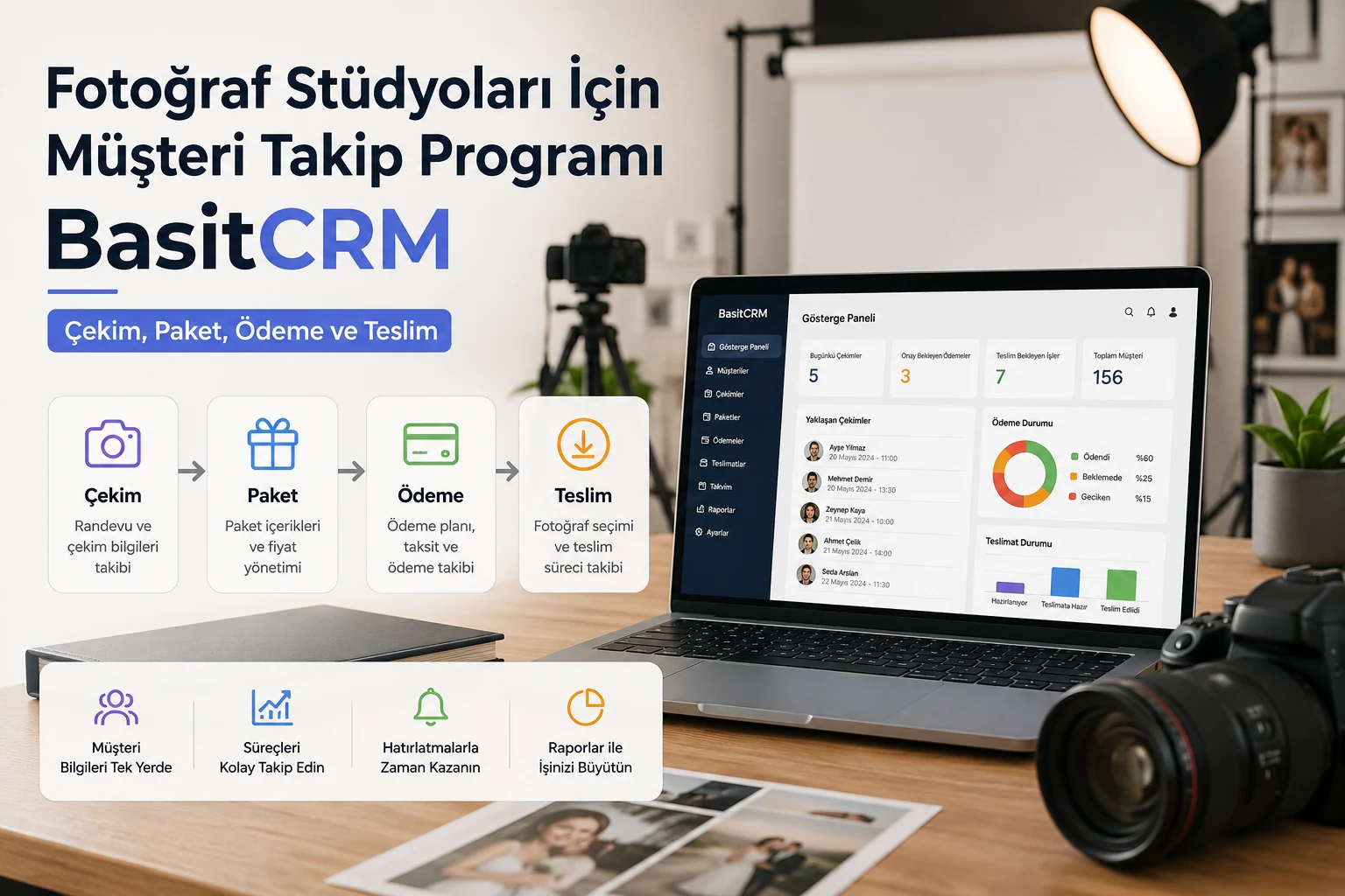 Fotoğraf Stüdyoları İçin Müşteri Takip Programı BasitCRM: Çekim, Paket, Ödeme ve Teslim