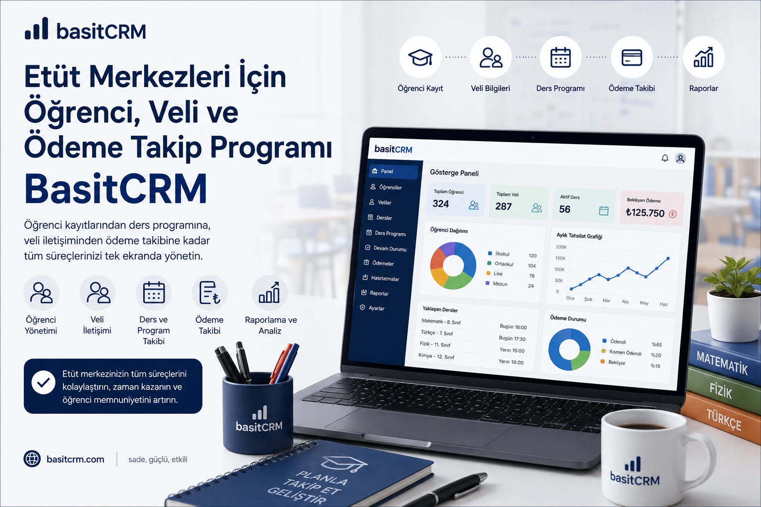 Etüt Merkezleri İçin Öğrenci, Veli ve Ödeme Takip Programı BasitCRM